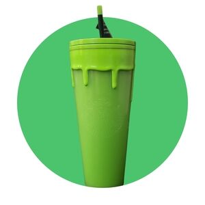 Glow-in-the-Dark Green Tumbler with Straw